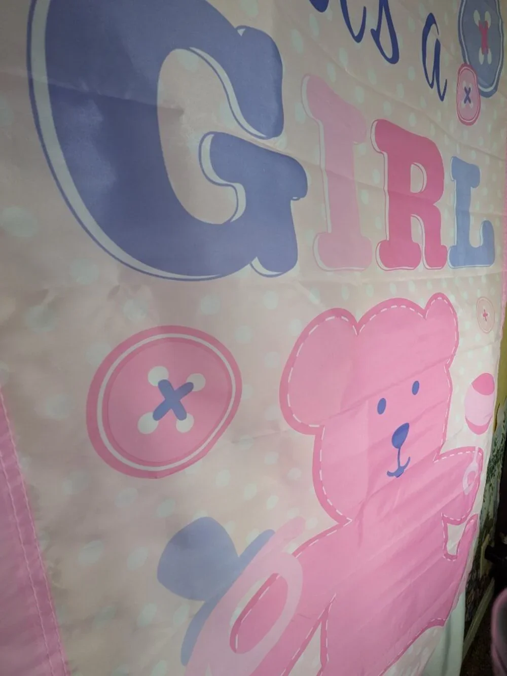 VTG It's A Girl Garden Flag Large Banner Pink Teddy Bear Polka Dot Baby Shower